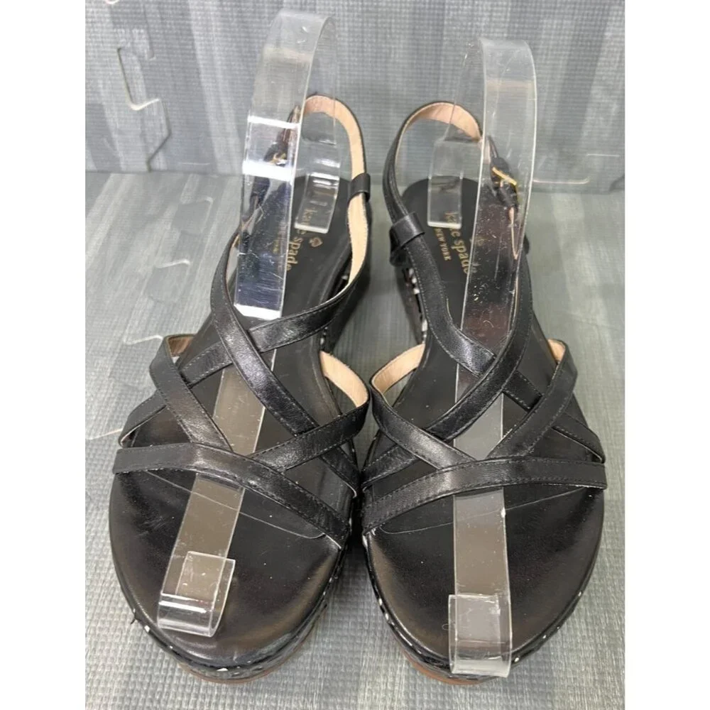Kate Spade New York Tonie Strappy Sandals Black Women's Size 7.5M Floral Leather